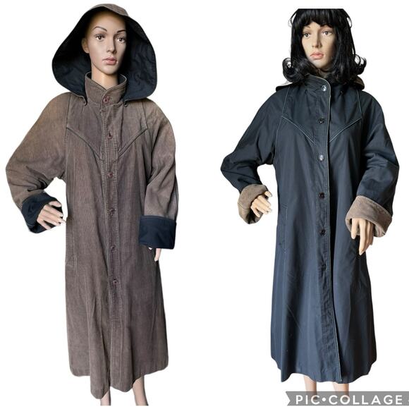 American Vintage Jackets & Blazers - Vintage The Membership Reversable Corduroy brown/ black hooded Coat size large